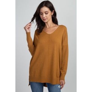 Dreamers by Debut Heather Mustard V Neck Sweater